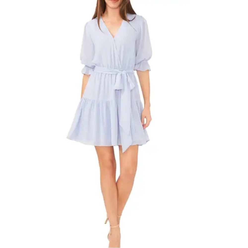 Halogen Faux Wrap Light Blue Dress